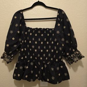 EDGELY Floral Embroidered off the Shoulder Peplum Top